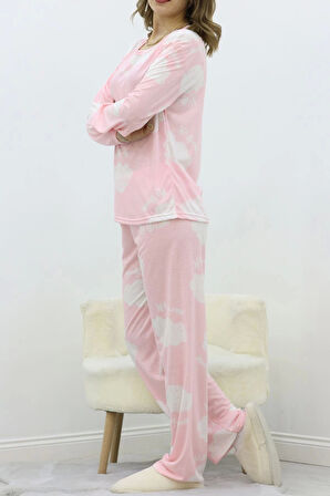 Desenli Poliviskon Pijama Takımı Açıkpudra - 818.1287.