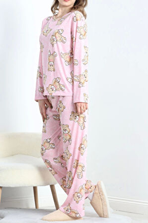 Desenli Poliviskon Pijama Takımı Pembeayı - 818.1287.