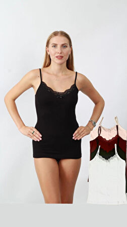 Kadın LİKRALI PAMUKLU DANTELLİ ATLET SET