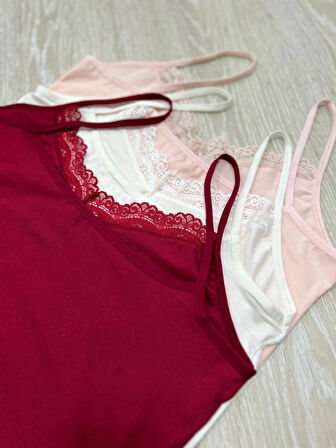 Kadın LİKRALI PAMUKLU DANTELLİ ATLET SET