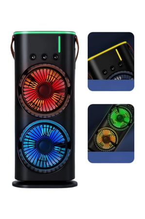 USB Şarjlı Çift Başlıklı Buharlı Masaüstü Fan RGB Işıklı Sessiz Serinletici