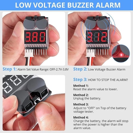 Kuzey RC LiPo Batarya Voltaj Ölçer ve Düşük Voltaj Sesli Alarm Modülü 1S-8S