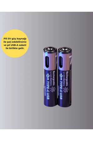 USB Type-C Şarjlı AAA Lityum Pil 1000+ Şarj Döngülü Uzun Ömürlü Kullanım
