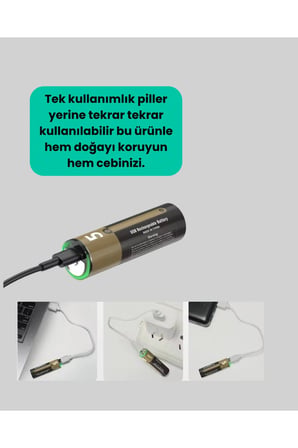 USB Type-C Girişli Şarjlı AA Lityum Pil 1.5V Sabit Çıkış 3200mWh 2'li Paket