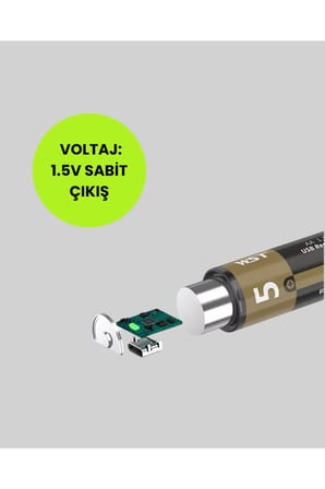 USB Type-C Girişli Şarjlı AA Lityum Pil 1.5V Sabit Çıkış 3200mWh 2'li Paket