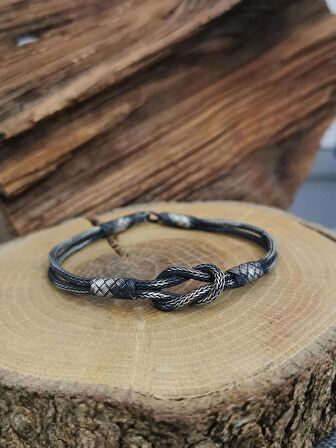 Kazaziye Saf Gümüş İle El Örmesi Kördüğüm Bileklik