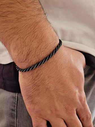 Kazaziye Burgu Yuvarlak Örgü Saf Gümüş Bileklik