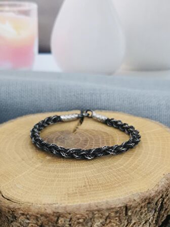 Kazaziye Yuvarlak Yumuşak Burgu Örgü Gümüş Bileklik