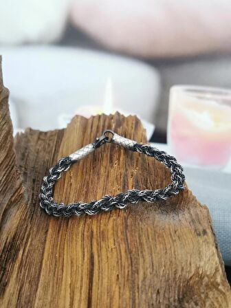 Kazaziye Yuvarlak Yumuşak Burgu Örgü Gümüş Bileklik