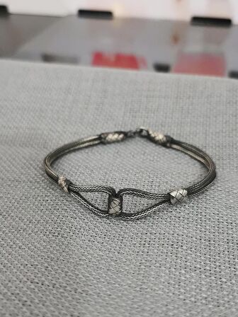 Kazaziye Sade Model El Örgüsü Gümüş Bileklik 