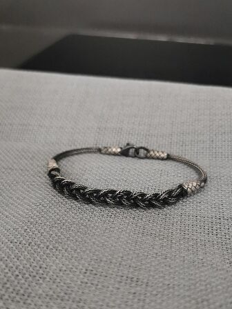 Kazaziye El Örgüsü Yarım Balık Sırtı Saf Gümüş Bileklik 