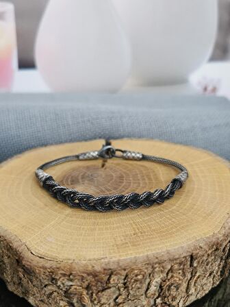 Kazaziye El Örgüsü Yarım Balık Sırtı Saf Gümüş Bileklik 