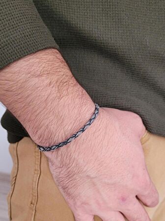 Kazaziye Yuvarlak El Örmesi Saf Gümüş Bileklik 