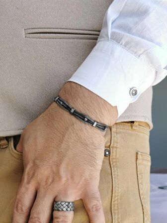 Kazaziye Üçlü Zincir El Örmesi Saf Gümüş Bileklik 