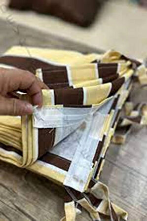 Kahve Krem Çizgili Su Geçirmez Kornişli Bağcıklı Balkon Perdesi Branda