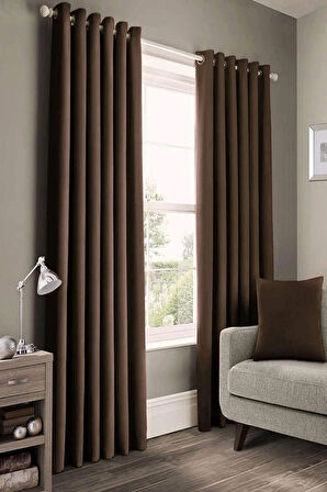 Kahverengi Kahve Renk Rustik Perde Kuşgözü Halkalı Boru Halka Dekoring Perde