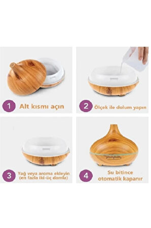 550 ml Aroma Difüzörü Buhar Ultrasonik 7 Renk Led Işıklı Aromatik Oda Kokusu Hava Nemlendirici