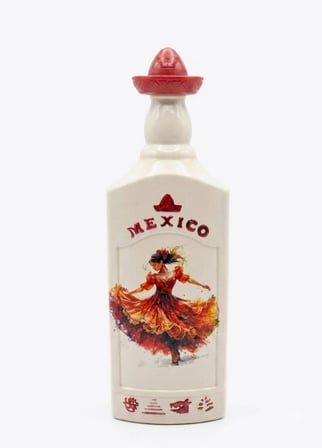 Meksika Temalı Dekoratif Şişe - Sombrero Dansçı Detaylı Şişesi (11x31x4 cm)