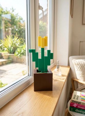 Kales01 Piksel Çiçek Biblo Dekoratif Obje 3D Baskı 5x13 cm Masa Üstü