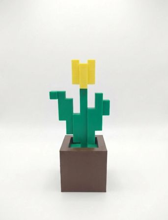 Kales01 Piksel Çiçek Biblo Dekoratif Obje 3D Baskı 5x13 cm Masa Üstü