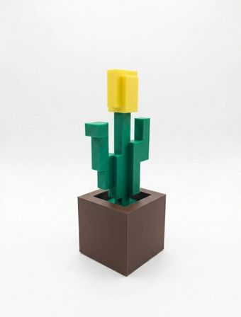 Kales01 Piksel Çiçek Biblo Dekoratif Obje 3D Baskı 5x13 cm Masa Üstü