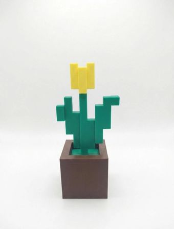 Kales01 Piksel Çiçek Biblo Dekoratif Obje 3D Baskı 5x13 cm Masa Üstü