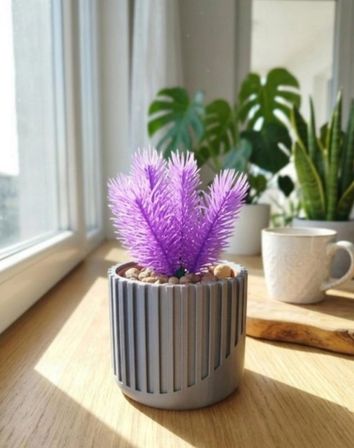 Kales01 Yapay Çiçek Gri Saksılı Mor Dekoratif Masaüstü Bitkisi 18 cm