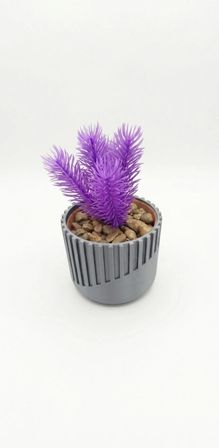 Kales01 Yapay Çiçek Gri Saksılı Mor Dekoratif Masaüstü Bitkisi 18 cm
