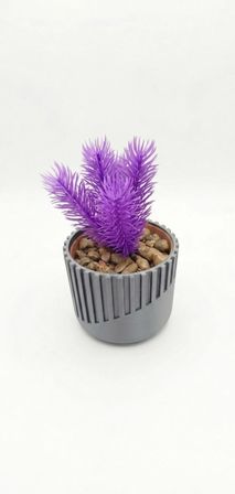 Kales01 Yapay Çiçek Gri Saksılı Mor Dekoratif Masaüstü Bitkisi 18 cm