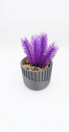Kales01 Yapay Çiçek Gri Saksılı Mor Dekoratif Masaüstü Bitkisi 18 cm