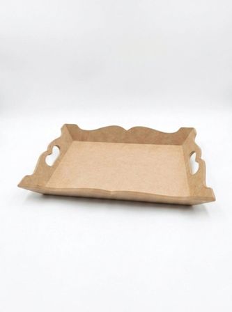 Kales01 Ham MDF Tepsi Kalpli Sunum ve Hobi Tepsisi 33x20x7 cm Boyanabilir
