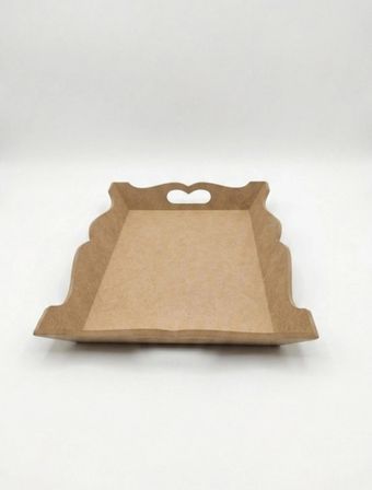 Kales01 Ham MDF Tepsi Kalpli Sunum ve Hobi Tepsisi 33x20x7 cm Boyanabilir