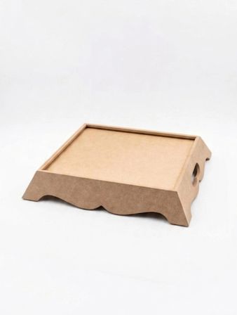 Kales01 Ham MDF Tepsi Kalpli Sunum ve Hobi Tepsisi 33x20x7 cm Boyanabilir