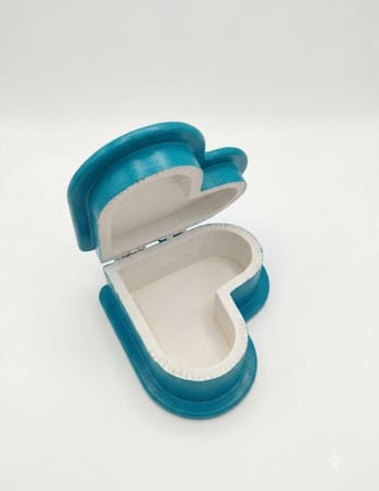 El Yapımı Didim Temalı Kalp Şeklinde Ahşap Takı ve Hatıra Kutusu - 15x15x7 cm