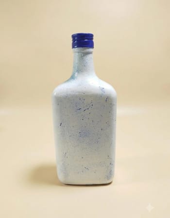 El Yapımı Mavi Turna Motifli Dekoratif Cam Şişe Obje (24cm)