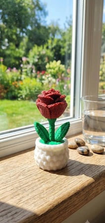 3D Baskı Minyatür Saksıda Kırmızı Gül Biblosu (5 cm) - Dekoratif Masa & Kitaplık Süsü