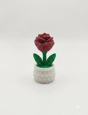 3D Baskı Minyatür Saksıda Kırmızı Gül Biblosu (5 cm) - Dekoratif Masa & Kitaplık Süsü