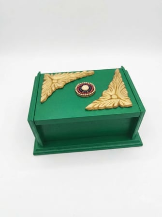 Kales01 Zümrüt Yeşil Gold Detaylı Ahşap Takı ve Aksesuar Kutusu 16x10x8 cm
