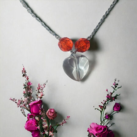 Kalp Uçlu Boncuk Tasarımlı Aesthetic Vintage Coquette Fairycore Glassy Heart Hediyelik Zincir Kolye