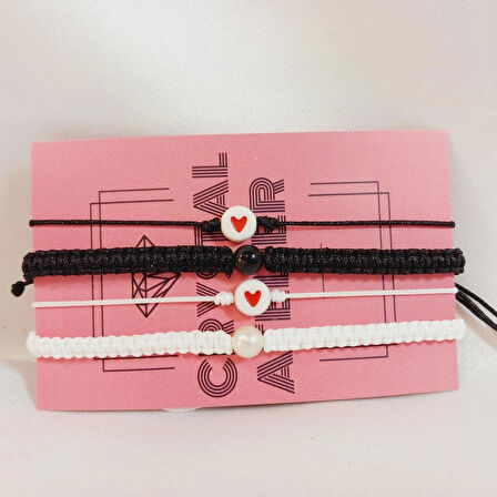 Crystal Atelier Kalp Figürlü Sevgili Çift Bilekliği, Makrome Bileklik, İp Bileklik, Sevgili Bilekliği, Makrome İp Tasarımlı 4'lü Sevgili Bilekliği, İnci Bileklik, Kalp Sevgili Çift Arkadaşlık Bilekliği, Kalp Bileklik