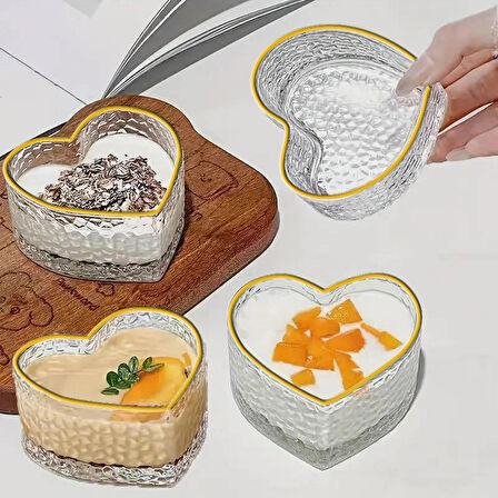 6'lı Cam Kalp Gold Desenli Magnolia-çerezlik Sunumluk Kasesi