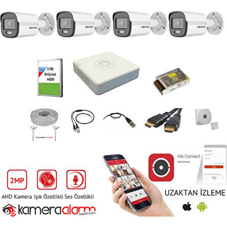 4 Kameralı Mikrofonlu 7/24 Renkli Görüşlü 2mp Ahd Güvenlik Kamerası