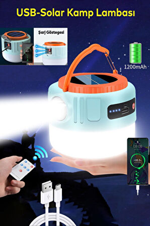Kamp Lambası Ledli El Feneri Işıldak Güneş Enerjili Şarjlı Pilli Portatif Gece Lambası
