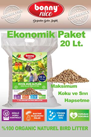 Bonny Nice Doğal Kuş Kumu Çam Pelet Kanarya Kuş Kafes Altlığı 10 Kg 20 Lt