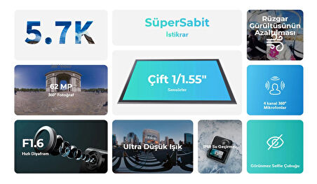 Kandao QooCam 3 Motosiklet Aksiyon 360 Derece Kamera Set
