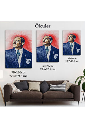 Mustafa Kemal Atatürk'ün Yağlıboya Görünümlü Portre Çizimi Dekoratif Kanvas TabloDD
