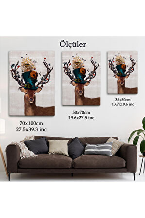 Sürreal Şapkalı Geyik Dekoratif Duvar Yüksek Kaliteli Kanvas Canvas Tablo