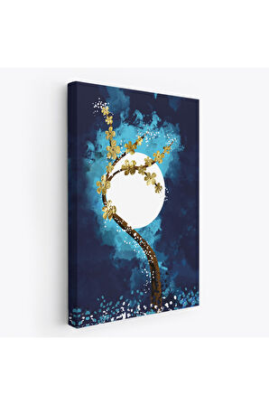 Altın Çiçekli Ağaç ve Ve Ay Kanva Tablo, Soyut Çağdaş Sanat Örneği