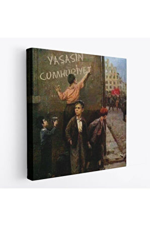 Yaşasın Cumhuriyet Yazan Çocuklar Kanvas Yüksek Kaliteli Kanvas Canvas Tablo Tabloları