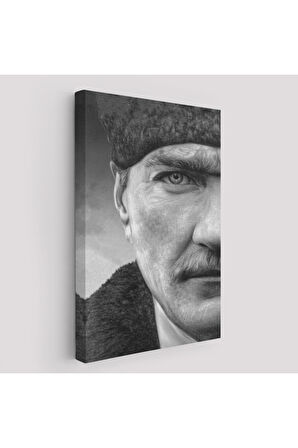 Mustafa Kemal Atatürk Siyah Beyaz Yüksek Kaliteli Kanvas Canvas Tablo